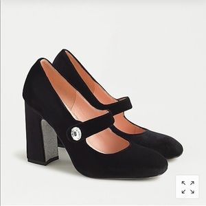 Black velvet Mary Jane block heels
